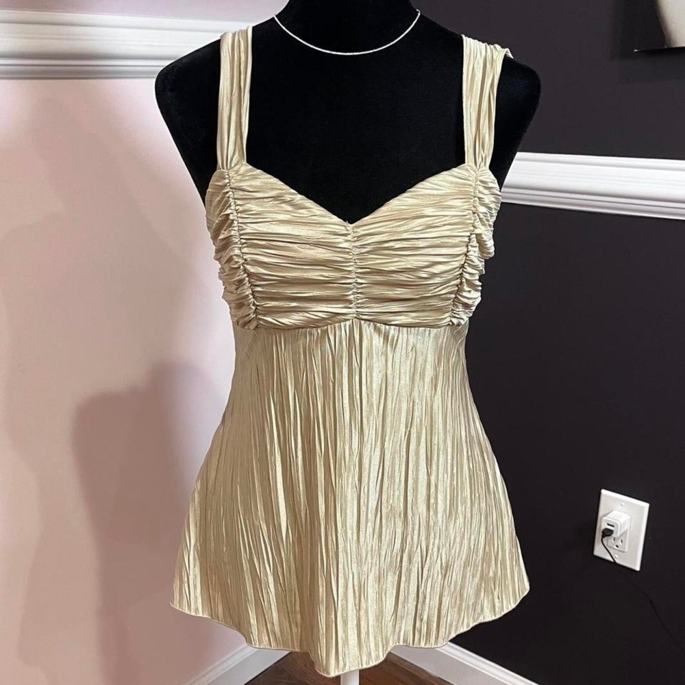 y2k‎ gold crinkle cinched baby doll tank xs